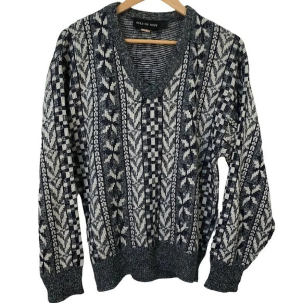 Vintage Isle of Man Geometric Funky Grandpa Sweater
